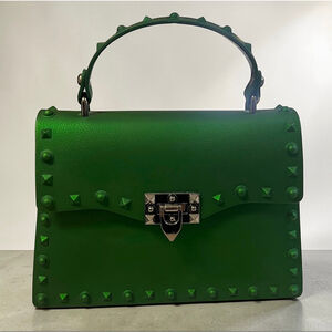 Green Studded Jelly Satchel Top Handle Crossbody Bag Rivet Lock Y2K